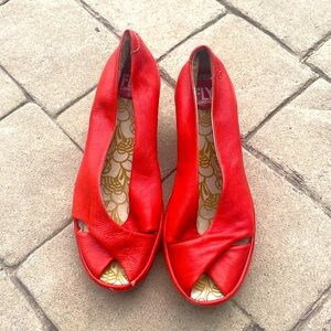 Fly london red shoes. Open toe.